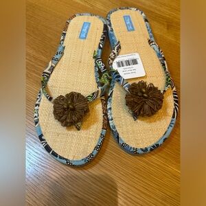 Vera Bradley Straw Flip Flop Sandals Size Large Resortwear Summer Vacation Beach